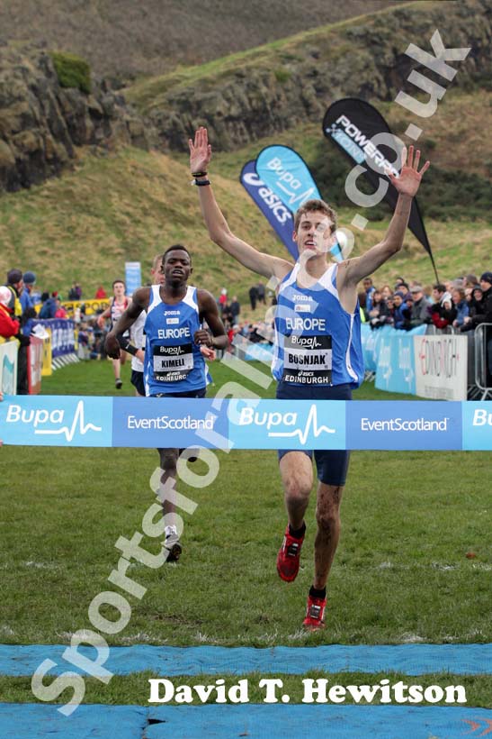 Dino Bosnjak wins the junior mens 2013 BUPA Great Edinburgh Cross Country.